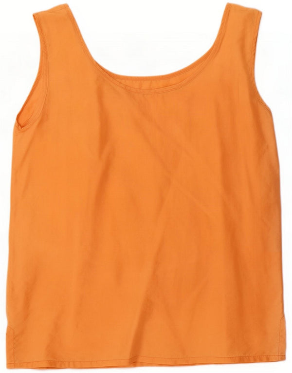 Vintage Womens Sleeveless Blouse Top UK 14 Medium Orange Silk