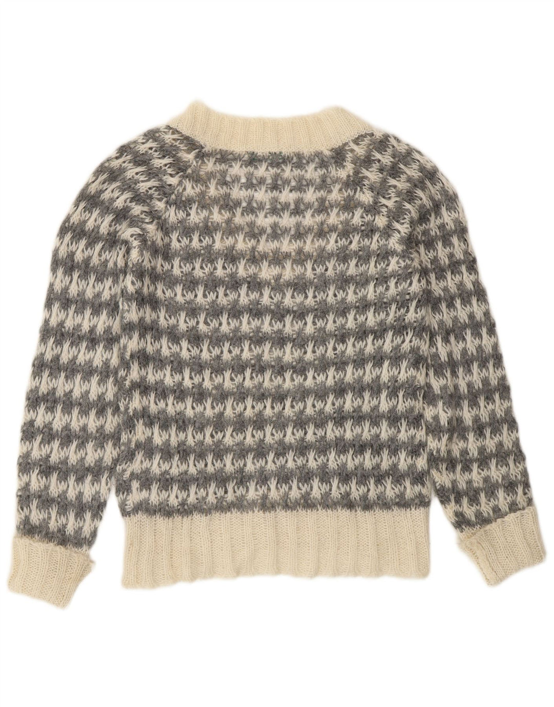 Benetton Womens V-Neck Jumper Sweater UK 14 Medium Grey Houndstooth