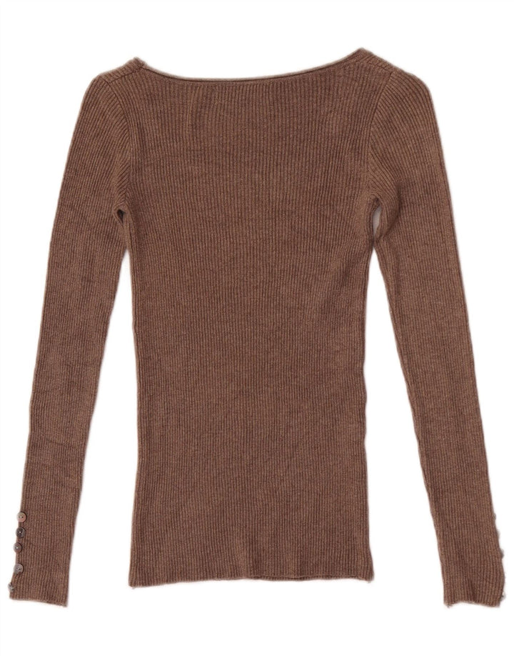 Zara Womens Top Long Sleeve UK 4 XS Brown Cotton