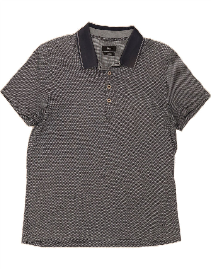 HUGO BOSS Mens Regular Fit Polo Shirt Medium Navy Blue Spotted Vintage Hugo Boss and Second-Hand Hugo Boss from Messina Hembry 