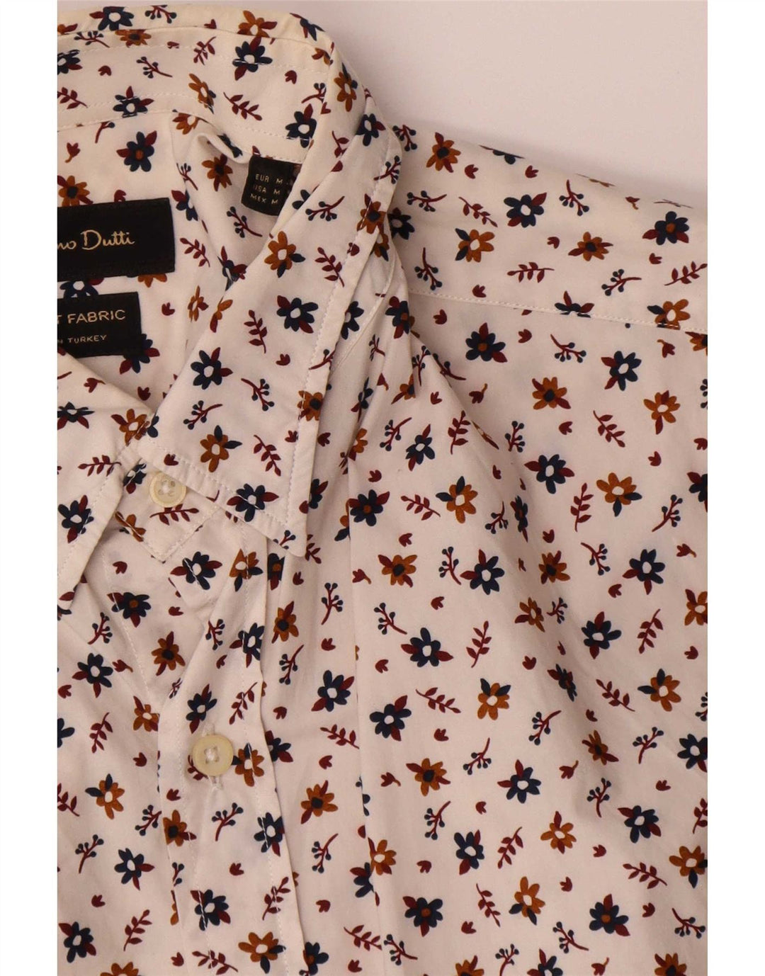 Massimo Dutti Mens Shirt Medium White Floral Cotton