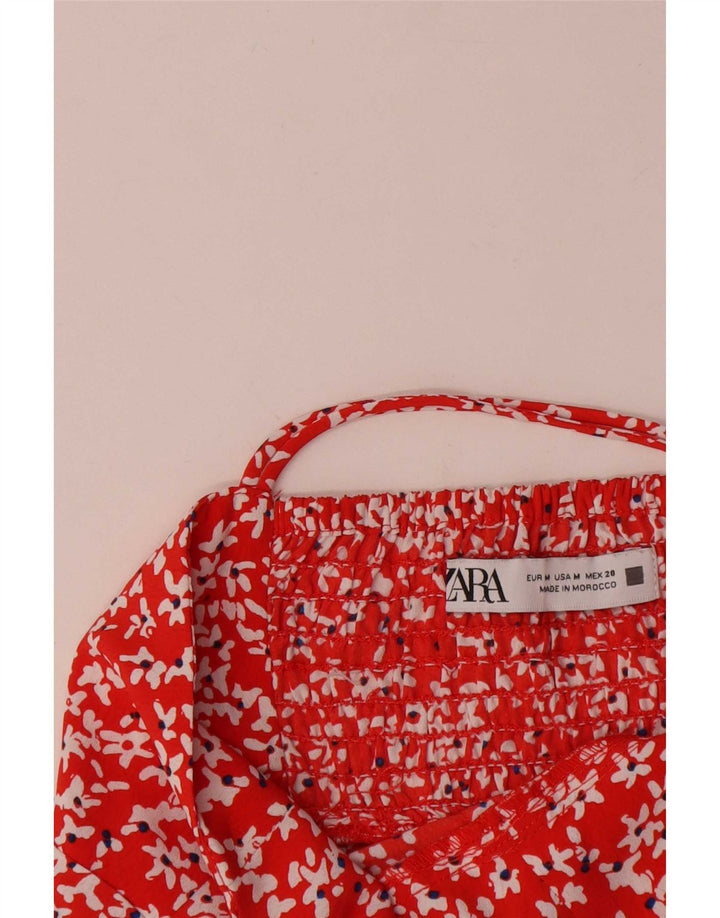 Zara Womens Halter Dress UK 12 Medium Red Floral