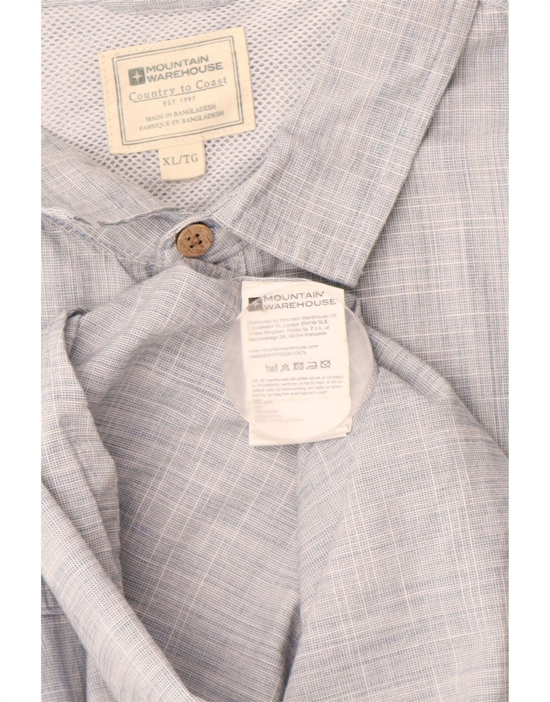 Mountain Warehouse Mens Short Sleeve Shirt XL Blue Cotton