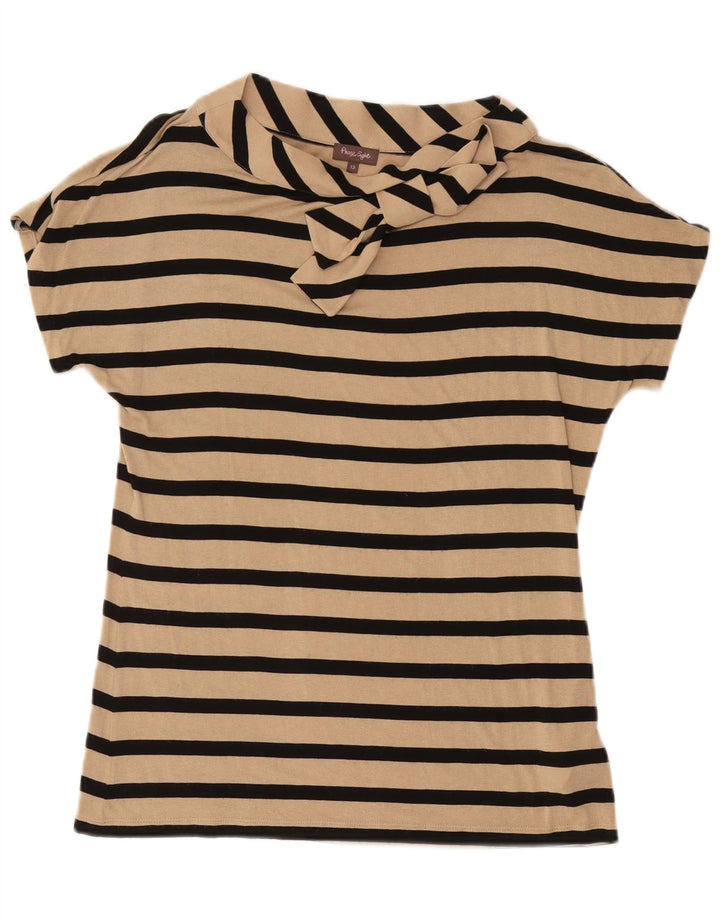 PHASE EIGHT Womens Bow Tie Blouse Top UK 12 Medium  Beige Striped Viscose