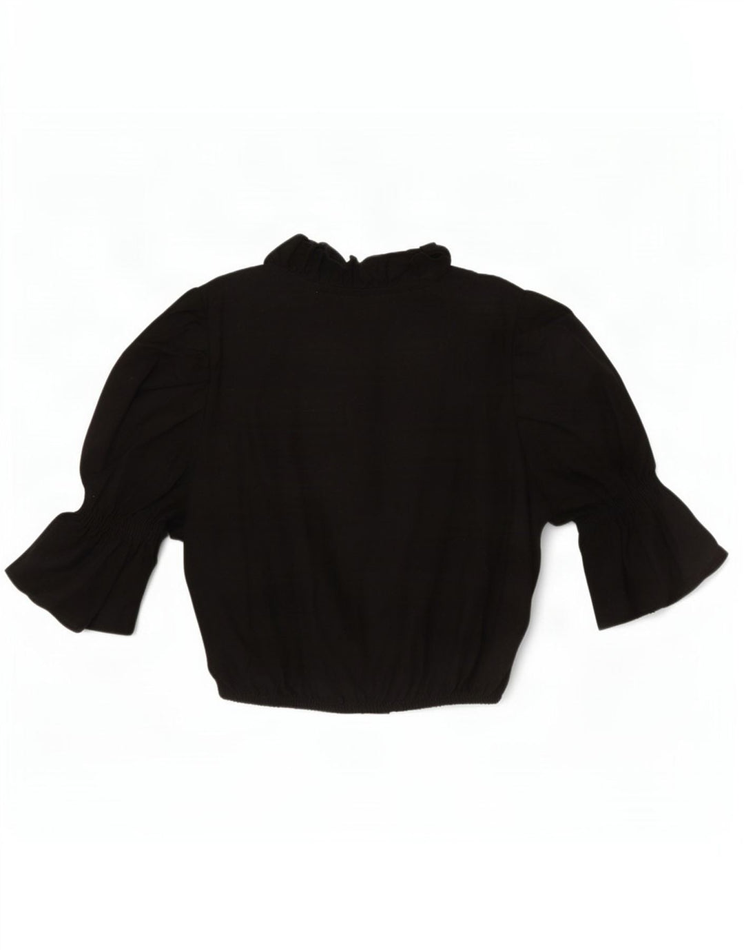 Alpenmarchen Womens Ruffle Front Crop Blouse Top EU 40 Medium Black