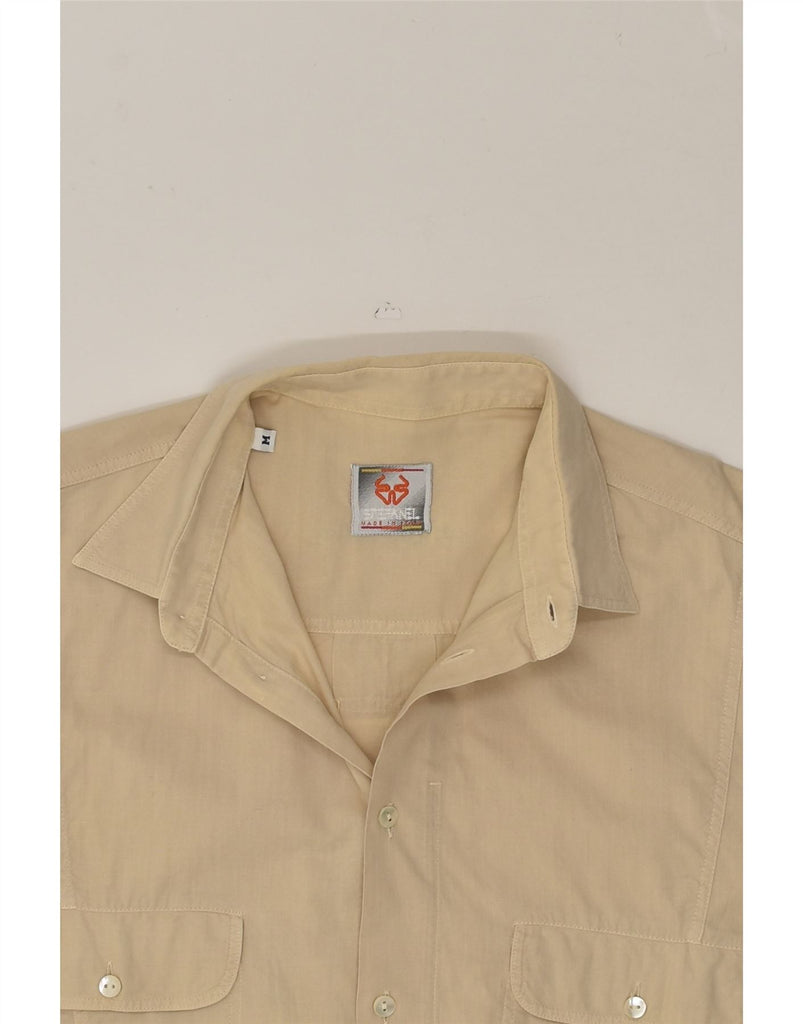 STEFANEL Mens Short Sleeve Shirt Medium Beige Cotton | Vintage Stefanel | Thrift | Second-Hand Stefanel | Used Clothing | Messina Hembry 