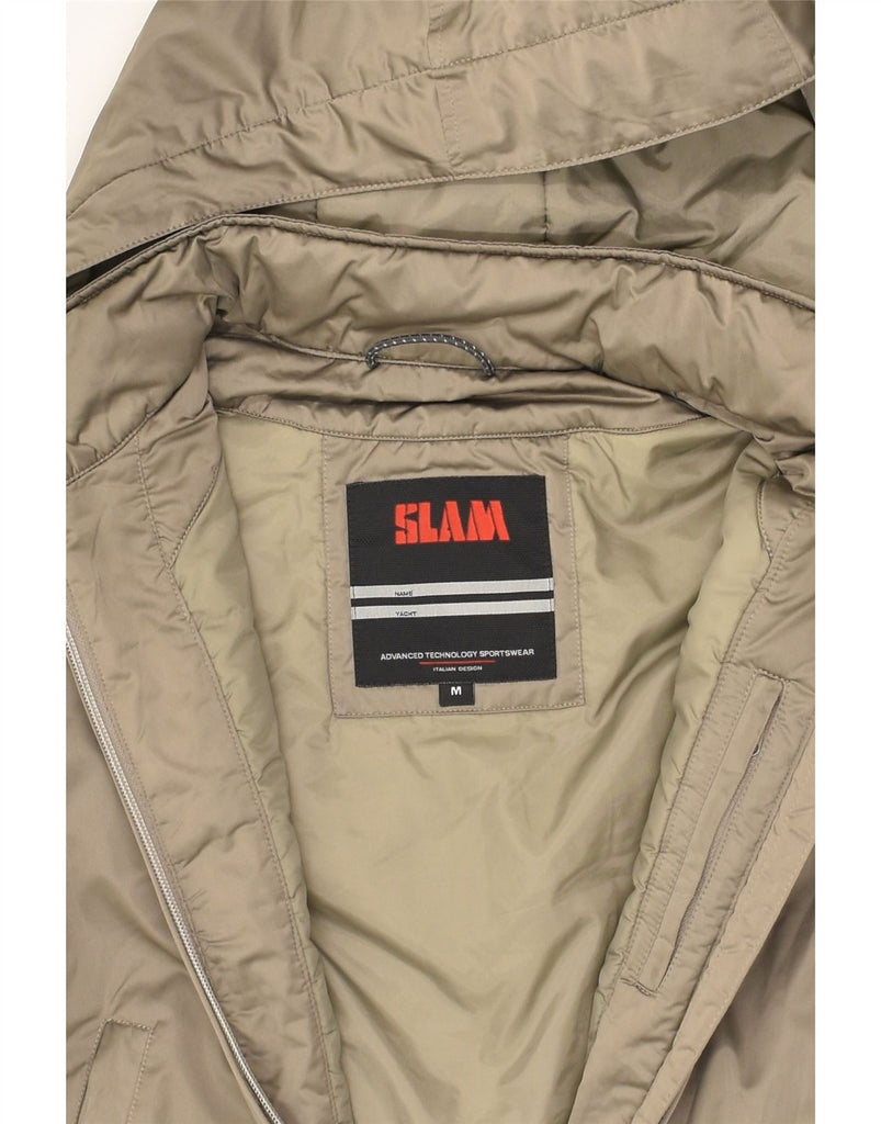 SLAM Mens Hooded Bomber Padded Jacket UK 38 Medium Khaki Polyester | Vintage Slam | Thrift | Second-Hand Slam | Used Clothing | Messina Hembry 