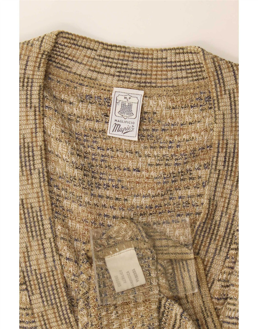 Mapier Mens Sleeveless Cardigan Sweater Medium Beige Flecked Cotton