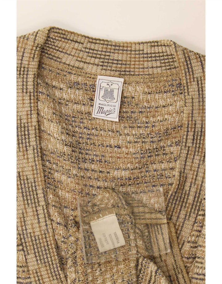 Mapier Mens Sleeveless Cardigan Sweater Medium Beige Flecked Cotton