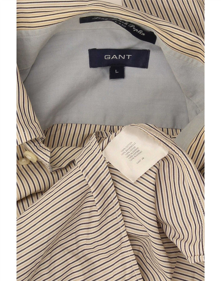 Gant Mens E-Z Fit Shirt Large Beige Pinstripe Cotton