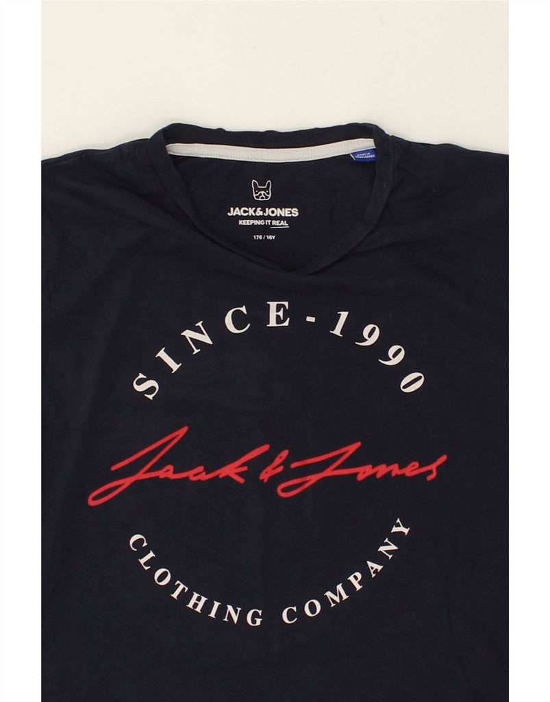 JACK & JONES Boys Graphic T-Shirt Top 15-16 Years Navy Blue Cotton | Vintage Jack & Jones | Thrift | Second-Hand Jack & Jones | Used Clothing | Messina Hembry 