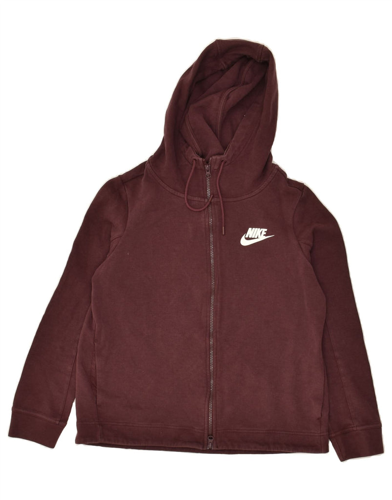 NIKE Womens Graphic Zip Hoodie Sweater UK 14 Medium Burgundy Cotton Vintage Nike and Second-Hand Nike from Messina Hembry 