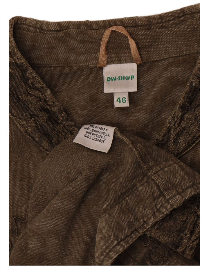 DW-Shop Womens 4 Button Blazer Jacket IT 46 Large Khaki Floral Cotton