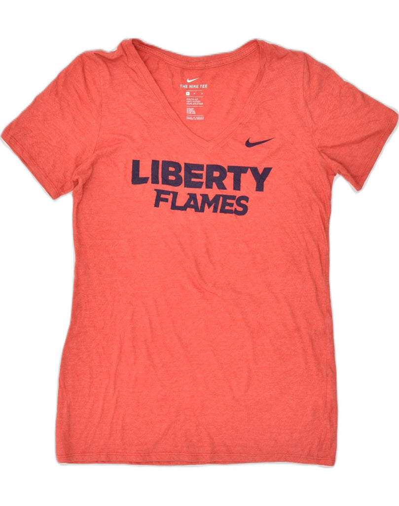 NIKE Womens Liberty Flames Graphic T-Shirt Top UK 12 Medium Red Polyester | Vintage Nike | Thrift | Second-Hand Nike | Used Clothing | Messina Hembry 