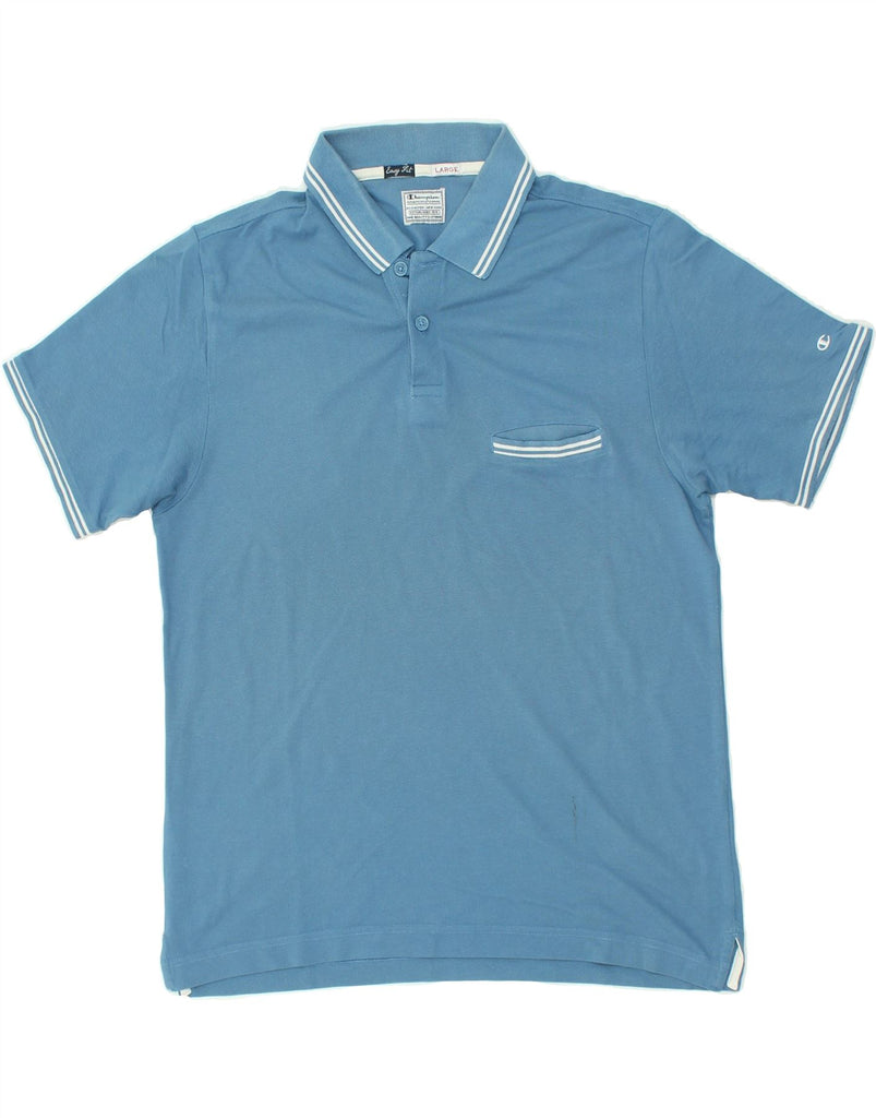 CHAMPION Mens Polo Shirt Large Blue | Vintage Champion | Thrift | Second-Hand Champion | Used Clothing | Messina Hembry 