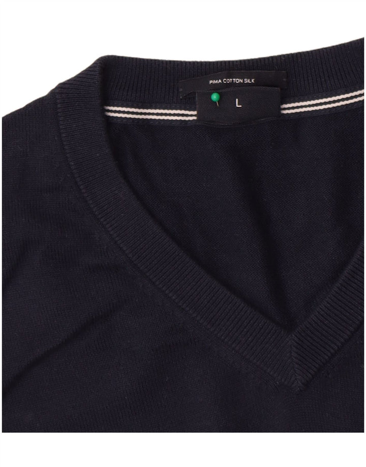 Joop Mens V-Neck Jumper Sweater Large Navy Blue Cotton
