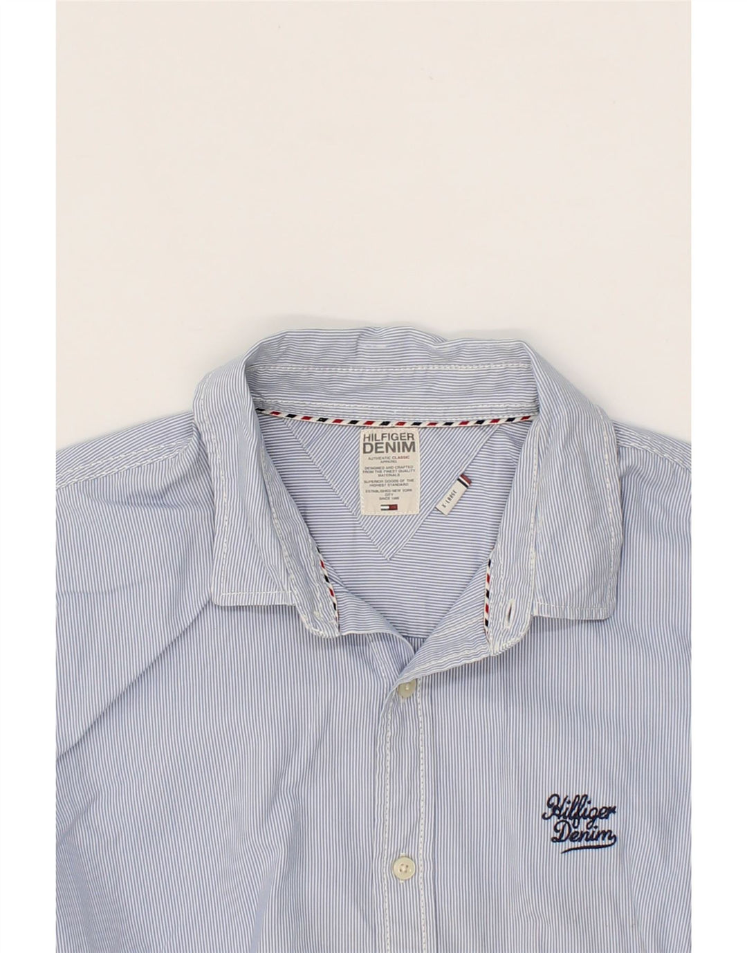TOMMY HILFIGER Mens Shirt XL Blue Striped Cotton Vintage Tommy Hilfiger and Second-Hand Tommy Hilfiger from Messina Hembry 