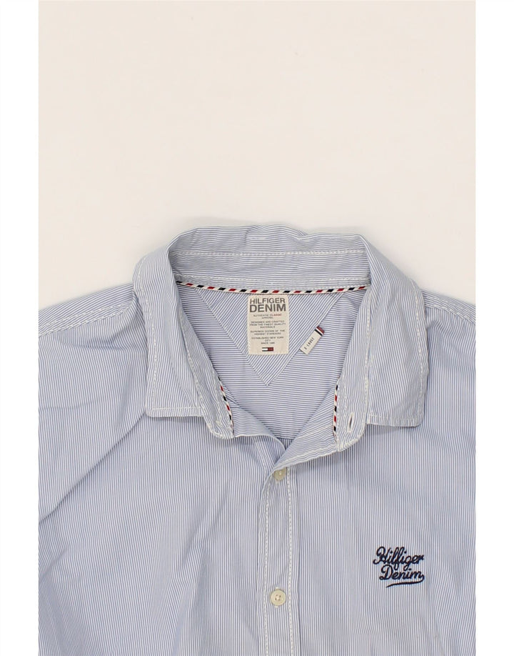 TOMMY HILFIGER Mens Shirt XL Blue Striped Cotton Vintage Tommy Hilfiger and Second-Hand Tommy Hilfiger from Messina Hembry 