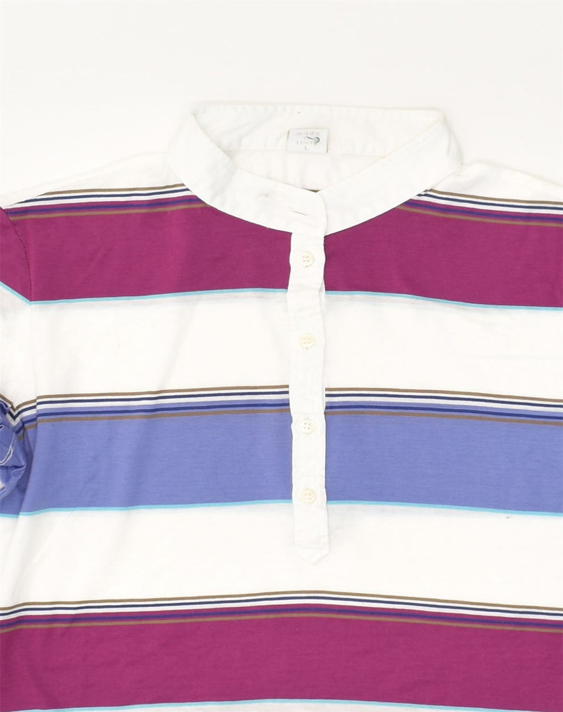 FAY Womens Polo Shirt UK 14 Large White Striped Cotton | Vintage Fay | Thrift | Second-Hand Fay | Used Clothing | Messina Hembry 