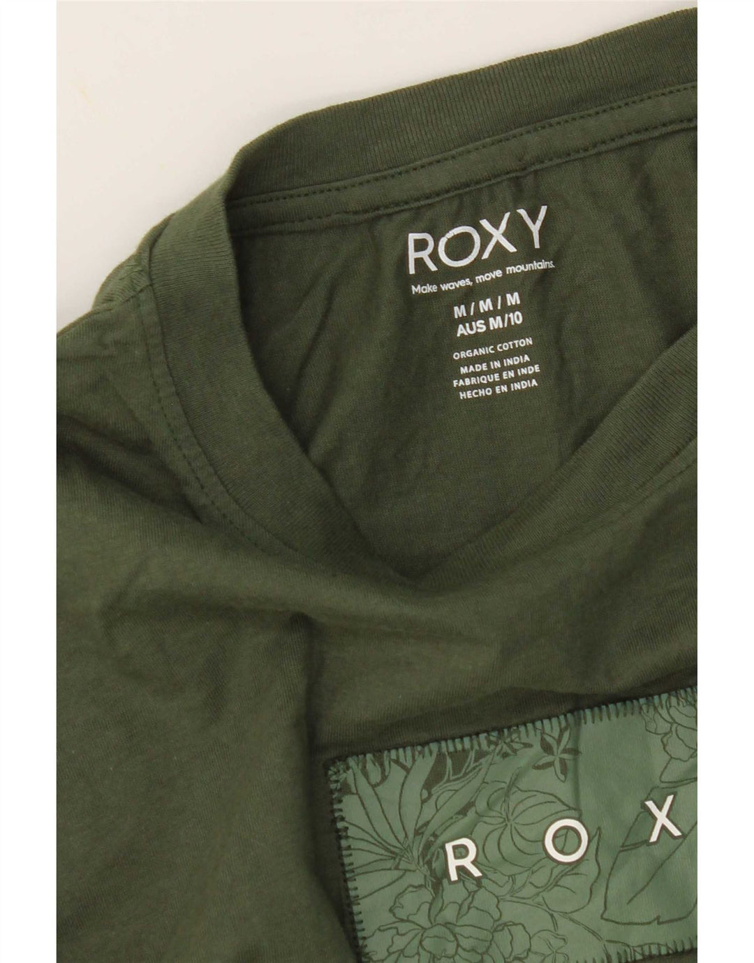 Roxy Womens Graphic T-Shirt Top UK 14 Medium Khaki Cotton