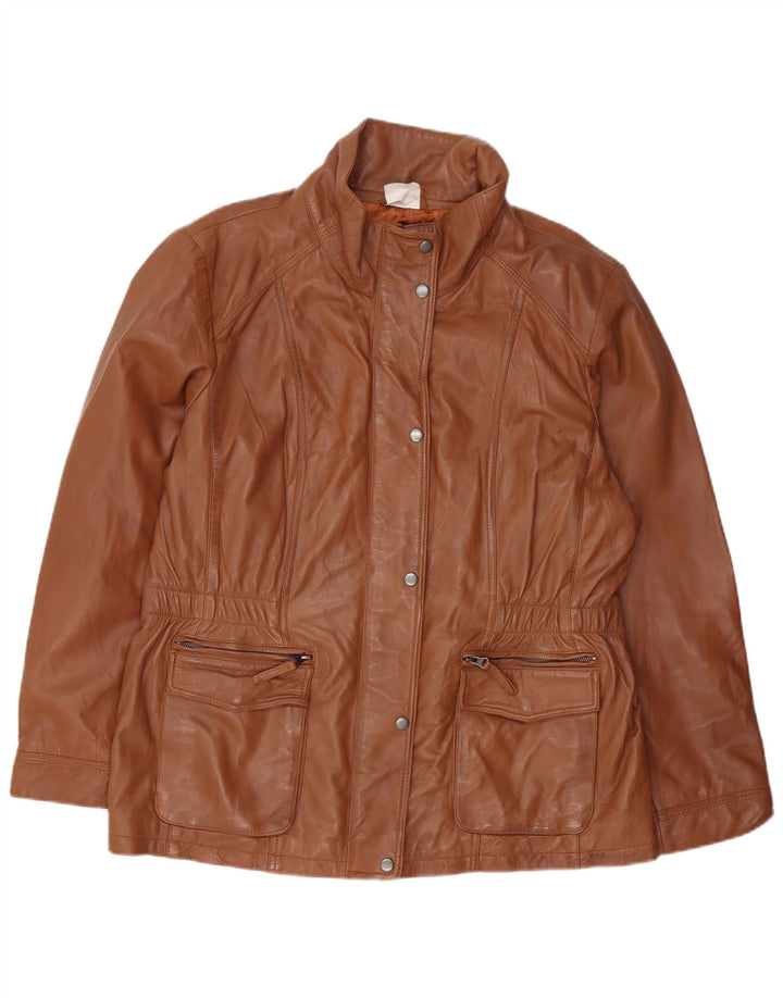JCC Womens Leather Jacket UK 20 2XL Brown Leather