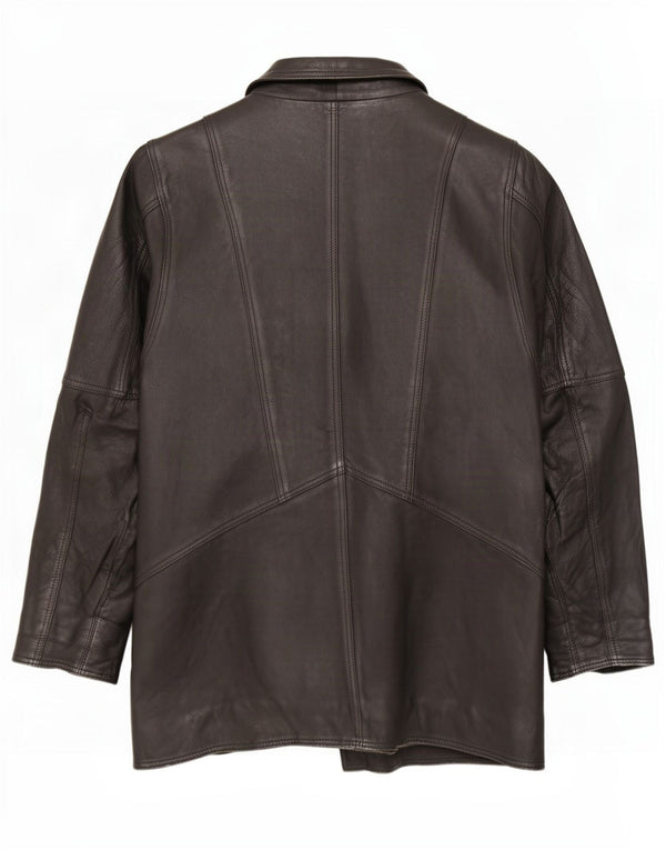 Vintage Womens Oversized Leather Coat UK 10 Small Black