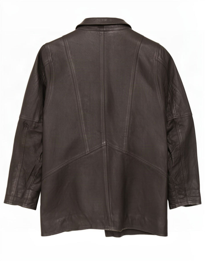 Vintage Womens Oversized Leather Coat UK 10 Small Black