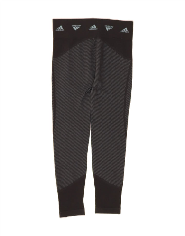 ADIDAS Womens Capri Graphic Leggings UK 12/14 Medium  Black Striped Vintage Adidas and Second-Hand Adidas from Messina Hembry 