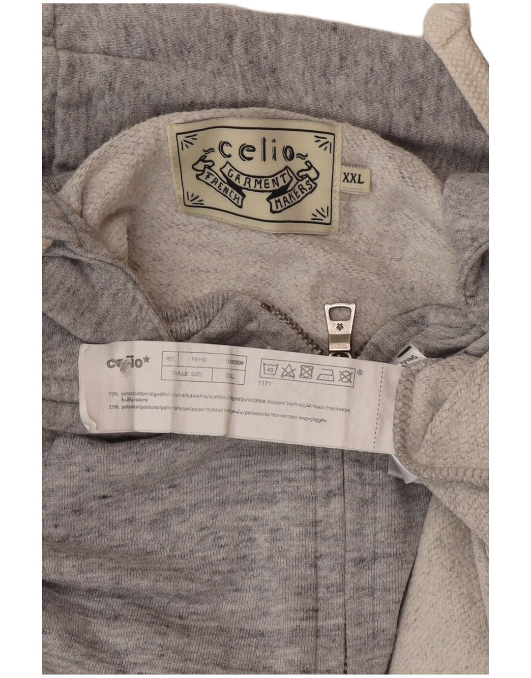 Celio Mens Zip Hoodie Sweater 2XL Grey Flecked Cotton