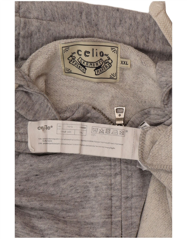 Celio Mens Zip Hoodie Sweater 2XL Grey Flecked Cotton