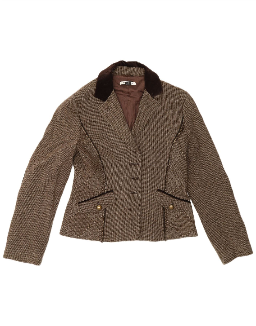 Marella Womens Open Blazer Jacket UK 14 Large Grey Colourblock Wool