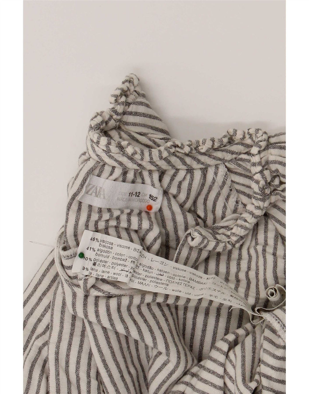 Zara Girls Long Sleeve Pullover Shirt 11-12 Years White Striped Viscose