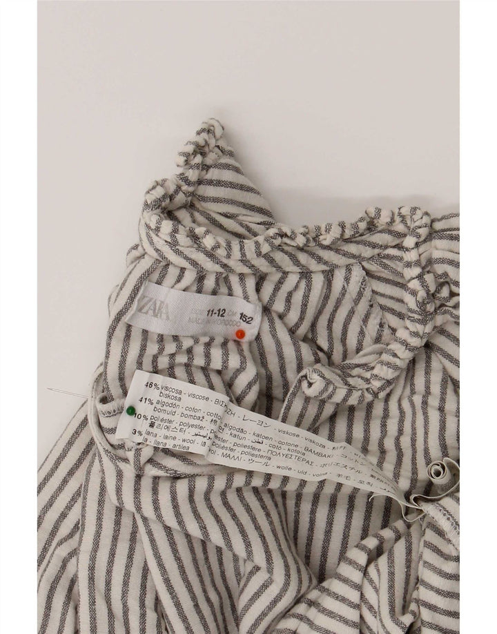 Zara Girls Long Sleeve Pullover Shirt 11-12 Years White Striped Viscose