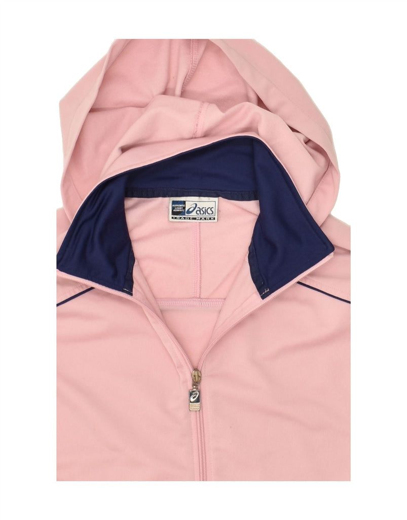 ASICS Womens Hooded Tracksuit Top Jacket UK 14 Large Pink Colourblock Vintage Asics and Second-Hand Asics from Messina Hembry 