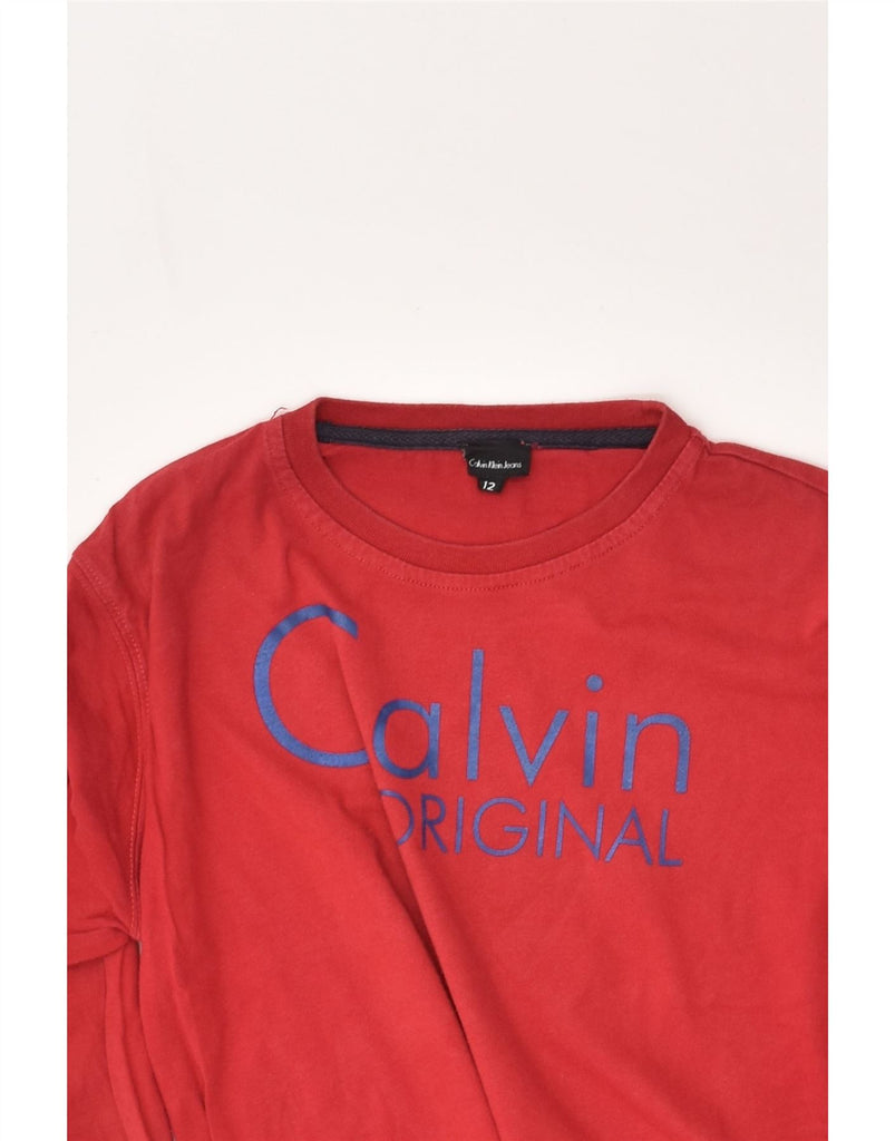 CALVIN KLEIN Girls Graphic Top Long Sleeve 11-12 Years Red Cotton | Vintage Calvin Klein | Thrift | Second-Hand Calvin Klein | Used Clothing | Messina Hembry 