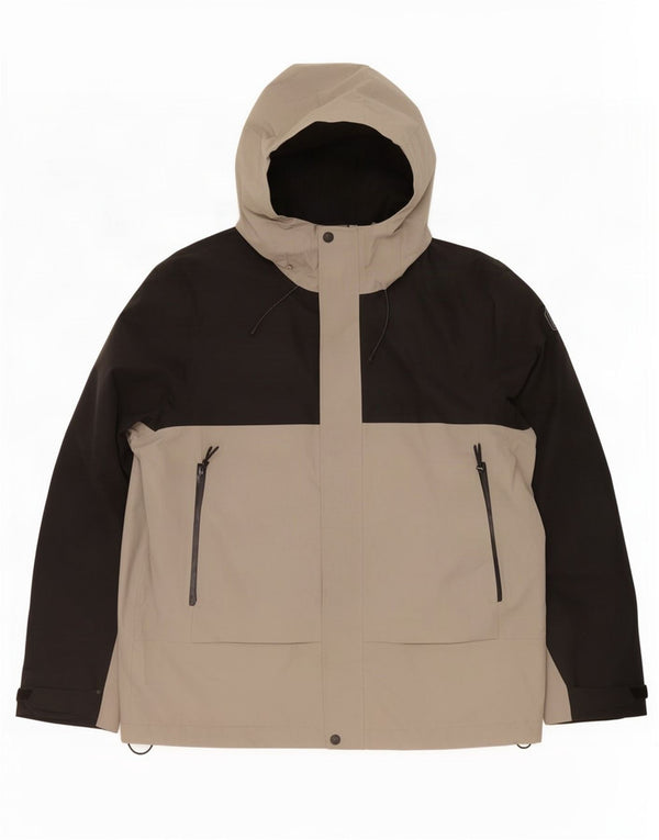 Marks & Spencer Mens Hooded Rain Jacket UK 42 XL Grey Colourblock Polyester