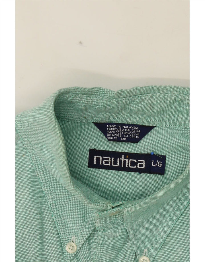 NAUTICA Mens Short Sleeve Shirt Large Green Cotton Vintage Nautica and Second-Hand Nautica from Messina Hembry 