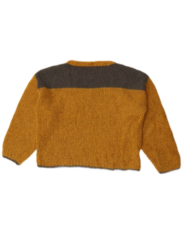 Vintage Womens Boat Neck Jumper Sweater UK 12 Medium Yellow Colourblock