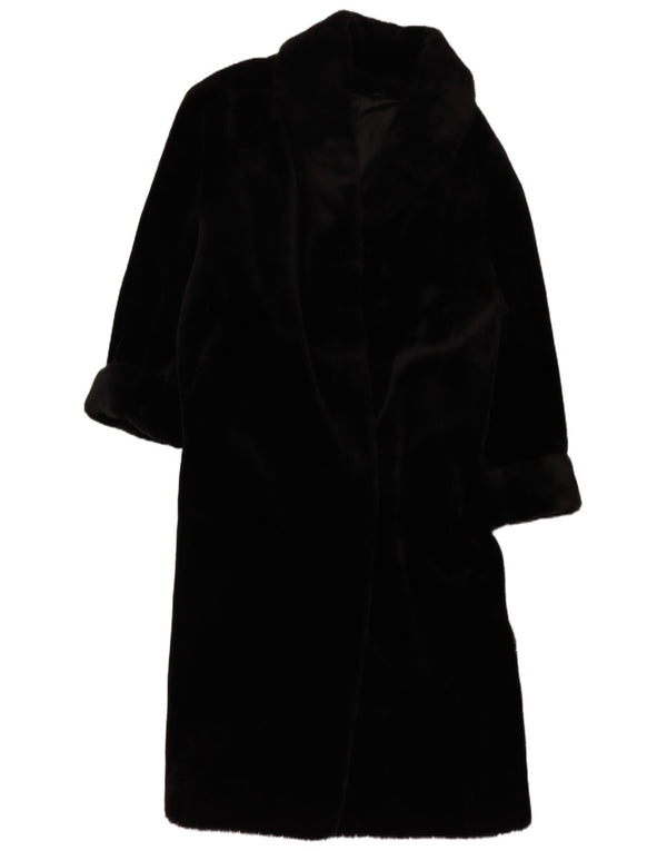 Vintage Womens Oversized Faux Fur Overcoat UK 14/16 Large Black Modal