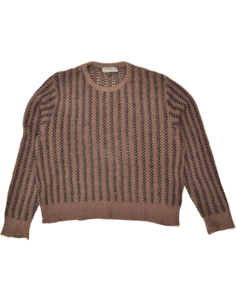 JAEGER Womens Boat Neck Jumper Sweater EU 38 Medium Brown Striped Mohair | Vintage Jaeger | Thrift | Second-Hand Jaeger | Used Clothing | Messina Hembry 