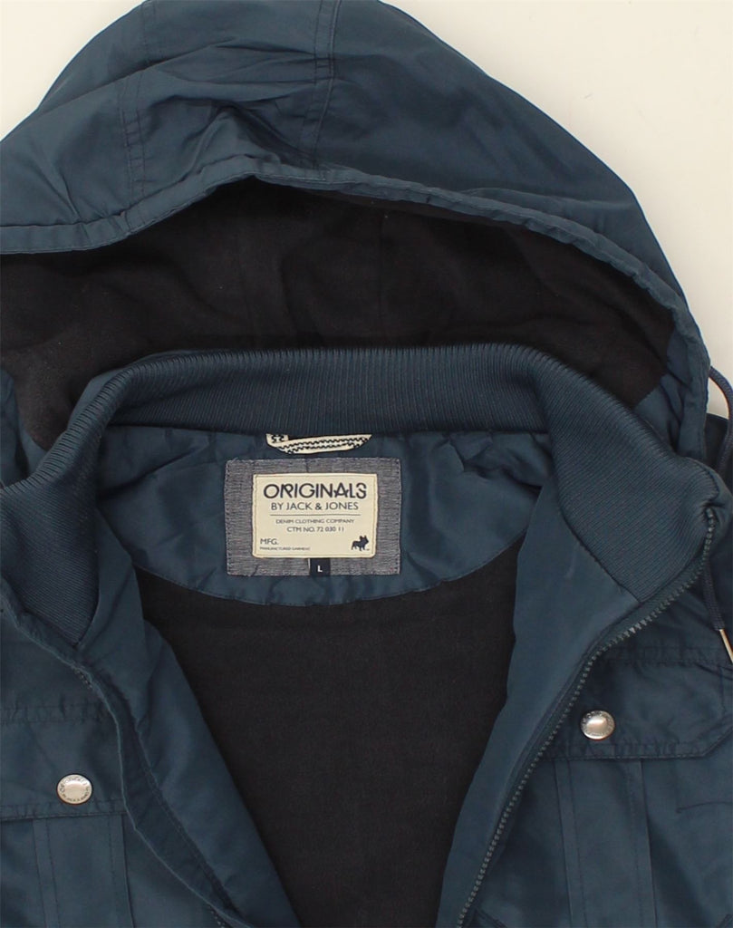 JACK & JONES Mens Hooded Utility Jacket UK 40 Large Blue Polyester | Vintage Jack & Jones | Thrift | Second-Hand Jack & Jones | Used Clothing | Messina Hembry 