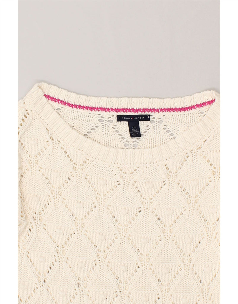 TOMMY HILFIGER Womens Boat Neck Jumper Sweater UK 10 Small White | Vintage Tommy Hilfiger | Thrift | Second-Hand Tommy Hilfiger | Used Clothing | Messina Hembry 