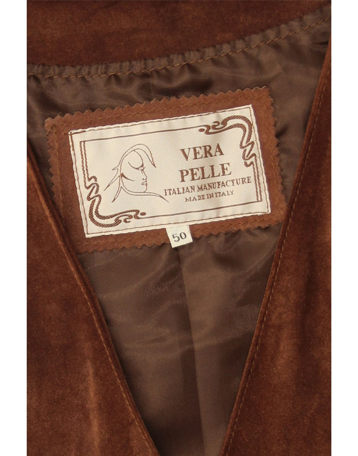Vintage Mens Suede Waistcoat IT 50 Large Brown Leather