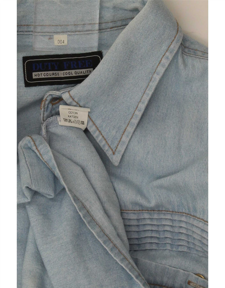 Duty Free Mens Short Sleeve Denim Shirt Large Blue Cotton