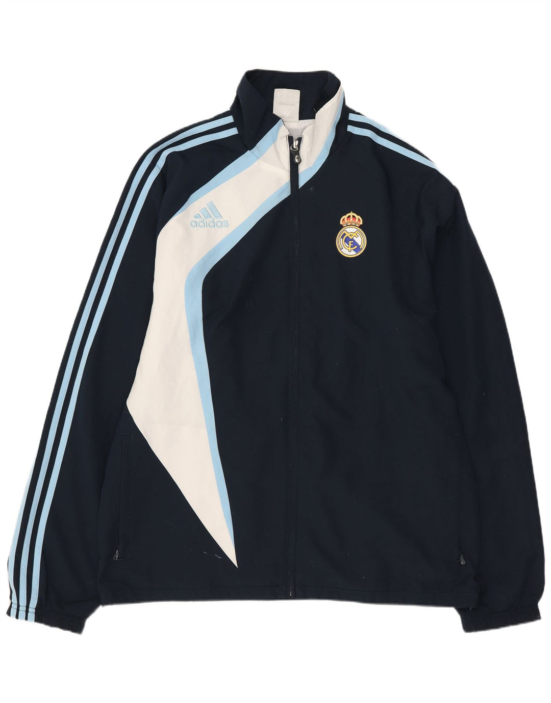 ADIDAS Mens Real Madrid Rain Jacket UK 40/42 Medium Navy Blue Colourblock