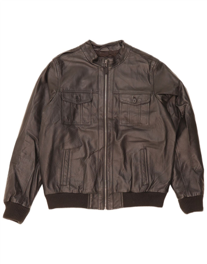 Marks & Spencer Boys Leather Jacket 13-14 Years Black Leather