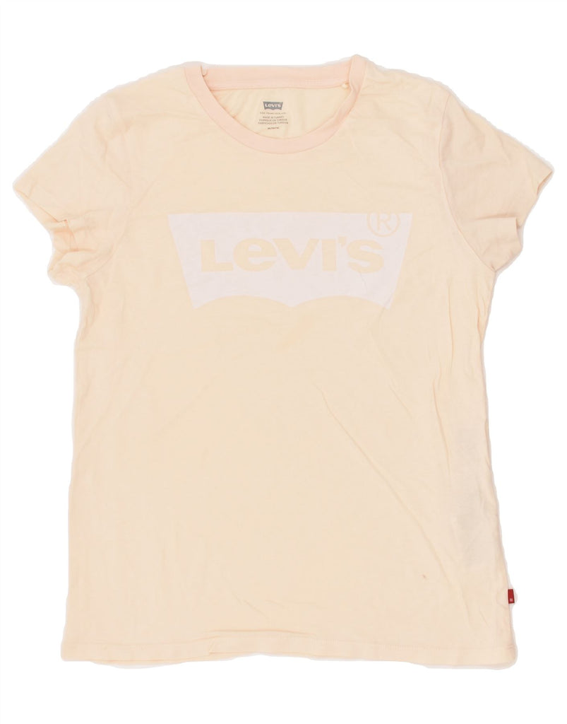 LEVI'S Womens Graphic T-Shirt Top UK 12 Medium Beige Cotton | Vintage Levi's | Thrift | Second-Hand Levi's | Used Clothing | Messina Hembry 