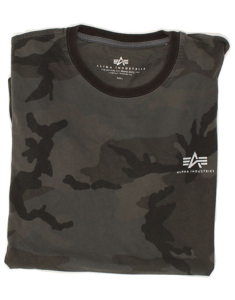 ALPHA INDUSTRIES Mens T-Shirt Top Large Grey Camouflage Vintage Alpha Industries and Second-Hand Alpha Industries from Messina Hembry 