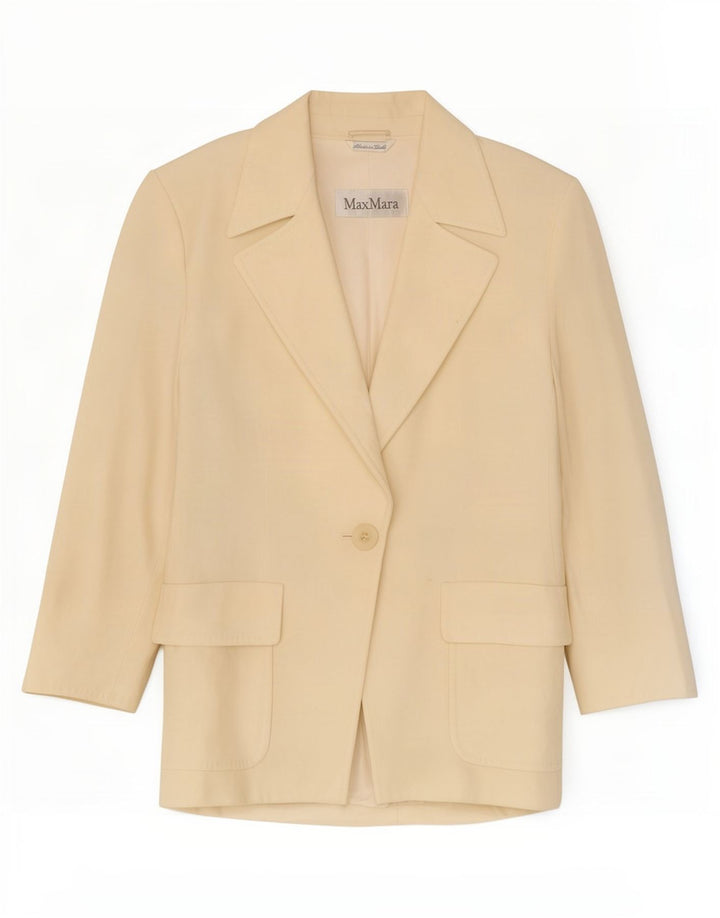 Max Mara Womens 3/4 Sleeve 1 Button Blazer Jacket UK 18 XL Off White