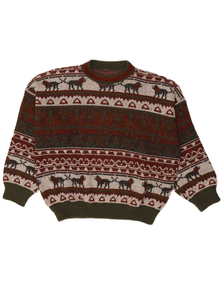 Vintage Mens Crew Neck Jumper Sweater XL Multicoloured Fair Isle